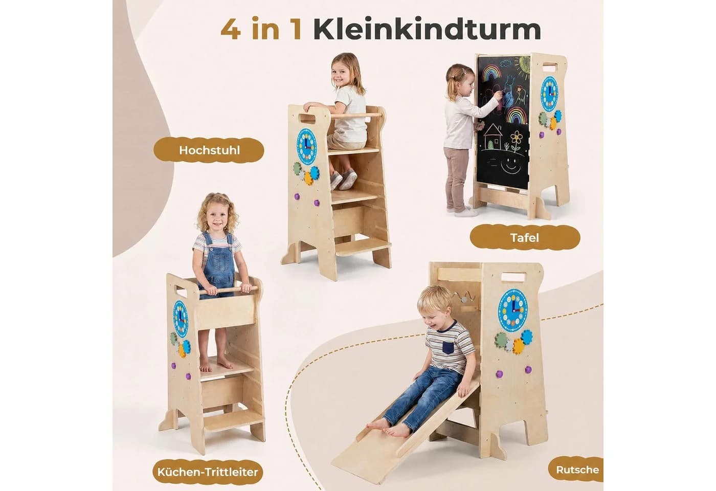 COSTWAY Lernturm 4in1 mit Rutsche & Tafel, Küchenturm höhenverstellbar - Bild 4