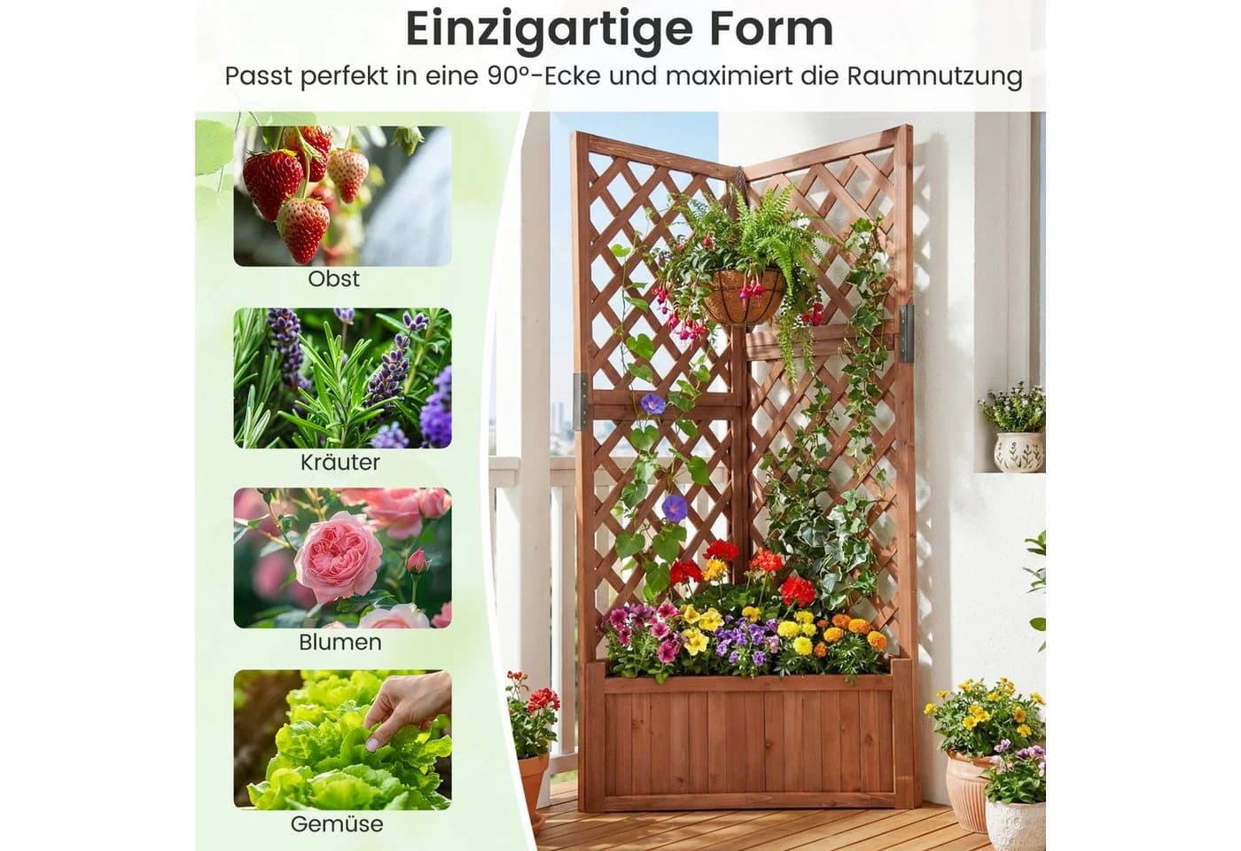COSTWAY Eck-Blumenkasten mit Spalier Fichtenholz Braun - Bild 4