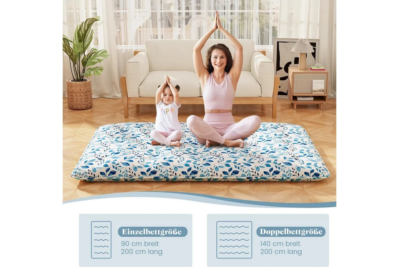 COSTWAY Futonmatratze 10 cm hoch Blau Multifunktional - Bild 5