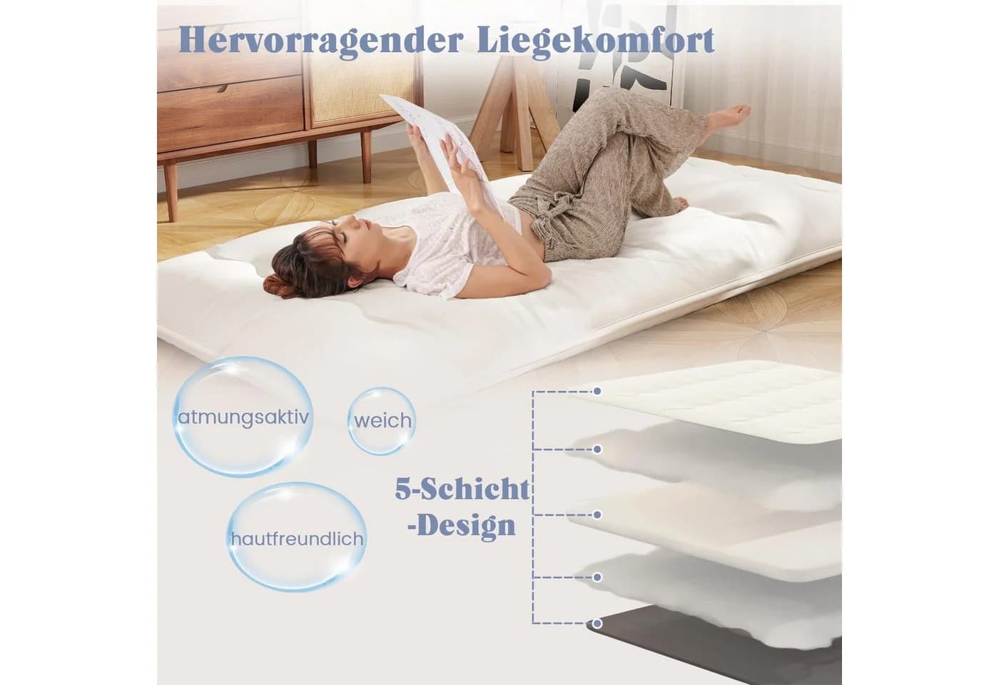 COSTWAY Futonmatratze 10 cm hoch Tatami-Matte Klappmatratze 90x200cm - Bild 4