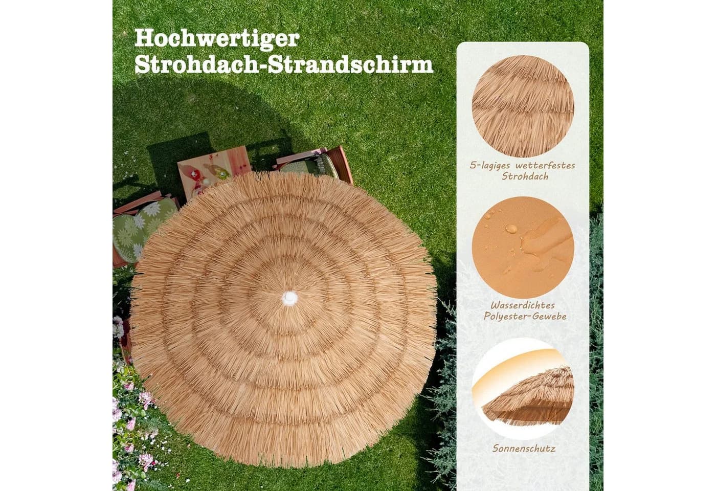 COSTWAY Hawaii Strandschirm 175cm Tropischer Sonnenschirm