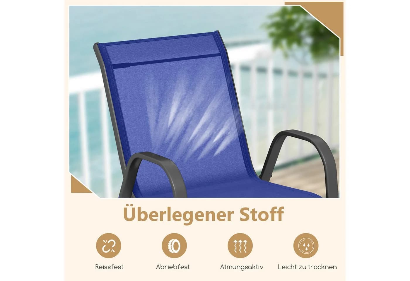 COSTWAY Gartenstuhl 2er-Set Blau Stapelbar mit Rückenlehne - Bild 3