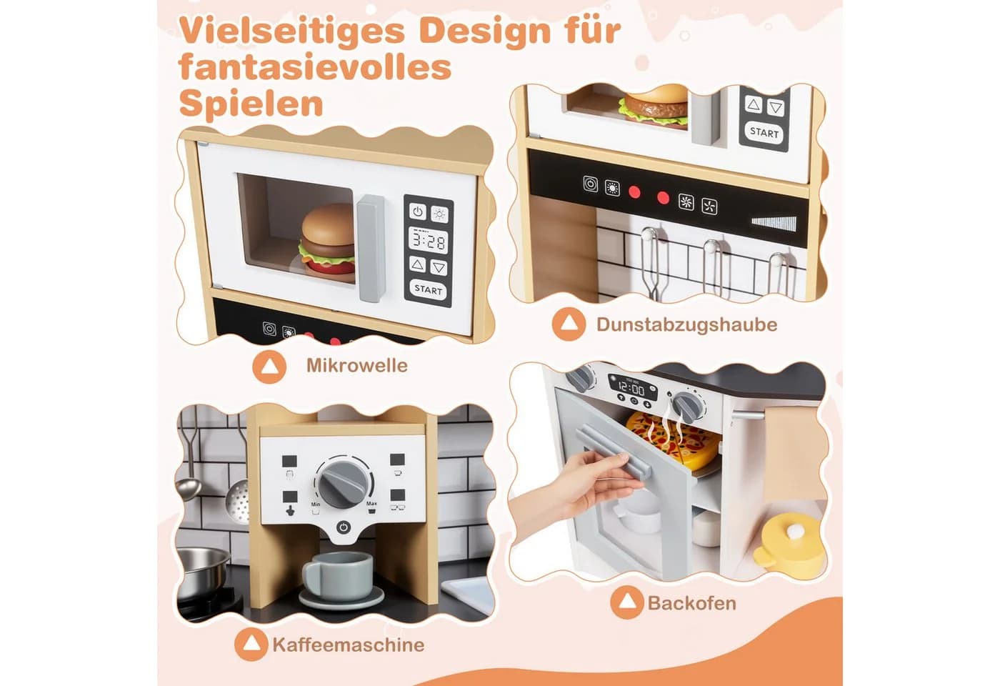 COSTWAY Spielküche MDF mit Dunstabzugshaube, Eismaschine, Mikrowelle & Ofen - Bild 3