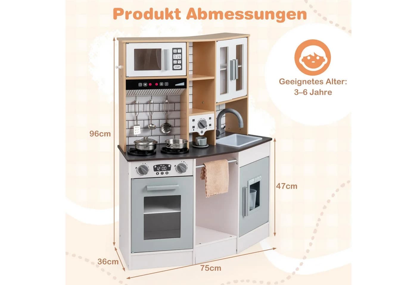 COSTWAY Spielküche MDF mit Dunstabzugshaube, Eismaschine, Mikrowelle & Ofen - Bild 4