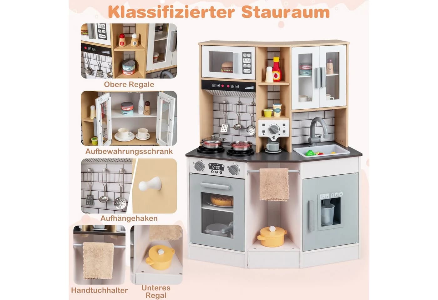 COSTWAY Spielküche MDF mit Dunstabzugshaube, Eismaschine, Mikrowelle & Ofen - Bild 5