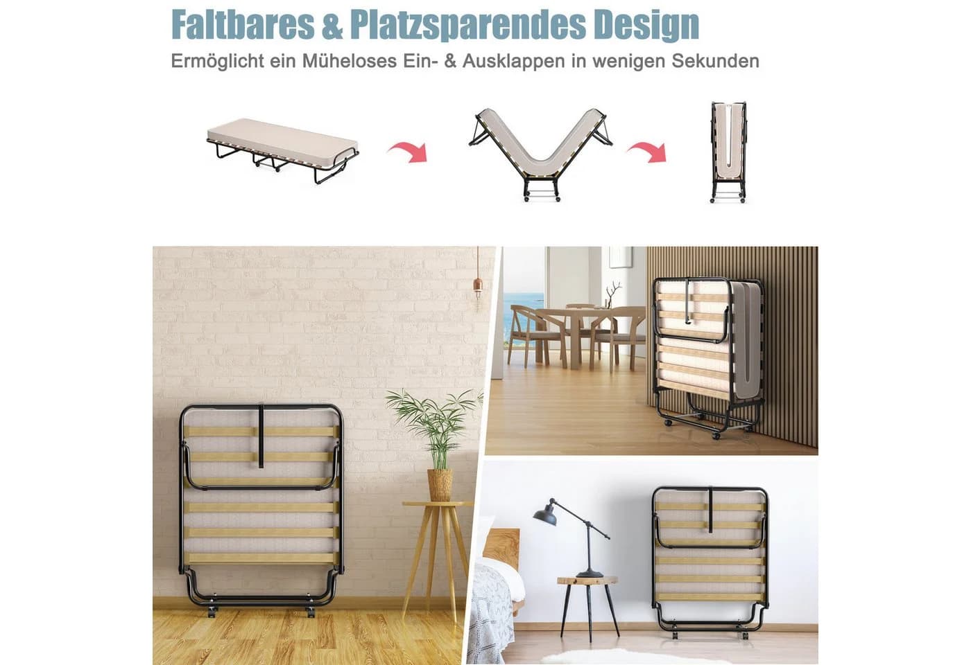 COSTWAY Gästebett klappbar mit Matratze beige