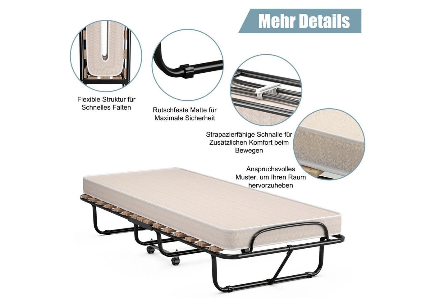 COSTWAY Gästebett klappbar mit Matratze beige - Bild 5