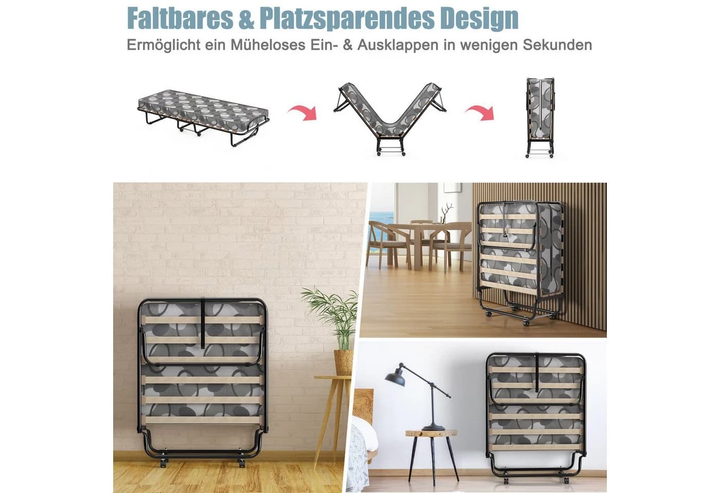 COSTWAY Gästebett Klappbar mit Memory-Schaumstoffmatratze 80x190cm