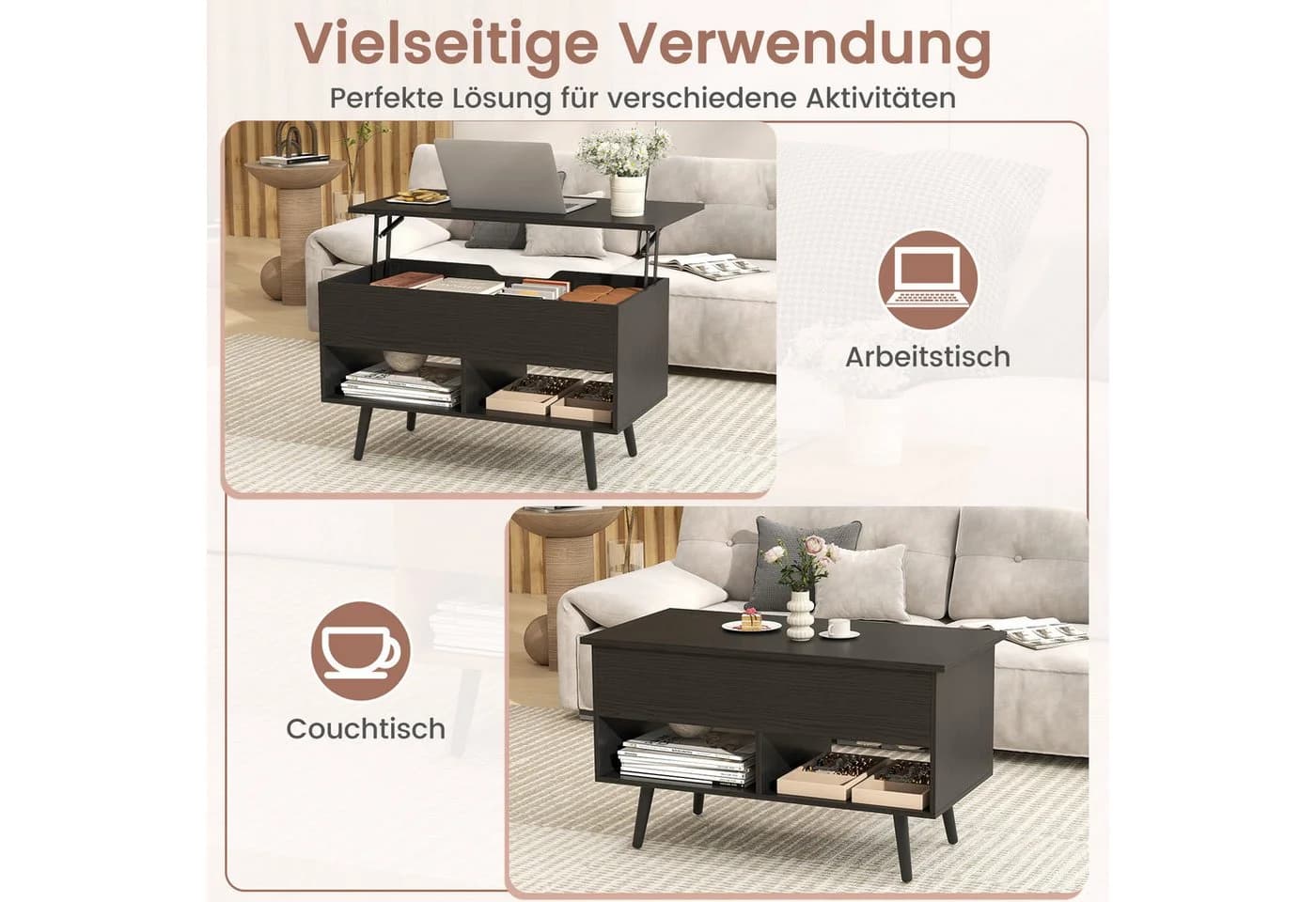 COSTWAY Couchtisch höhenverstellbar mit Gasdruckmechanismus - Bild 3
