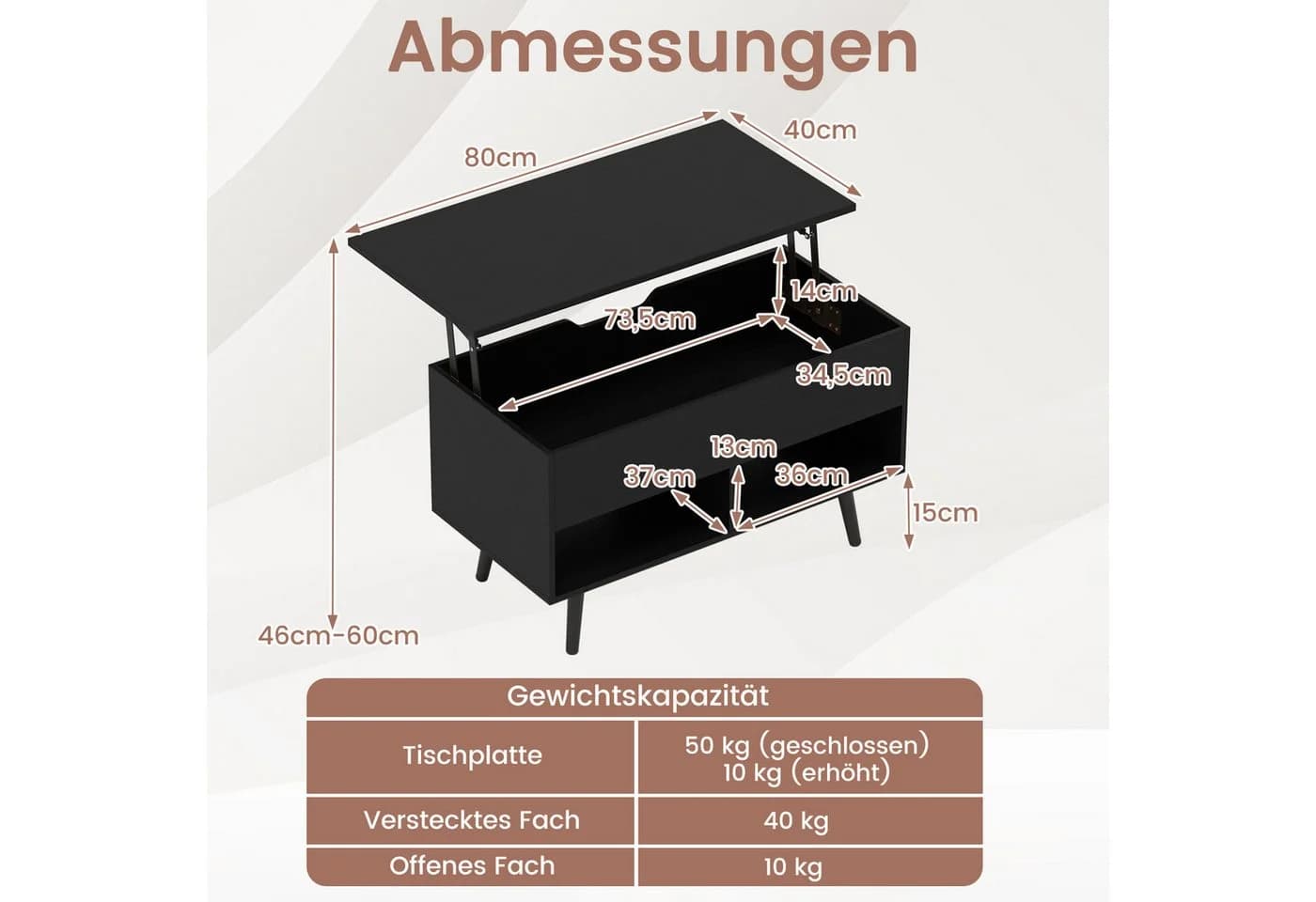 COSTWAY Couchtisch höhenverstellbar mit Gasdruckmechanismus - Bild 5