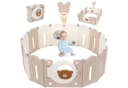 TLGREEN Laufgitter Baby Laufstall XXL 143x143x64cm Faltbar Krabbelgitter Basketballkorb Spielpanel Bild 2