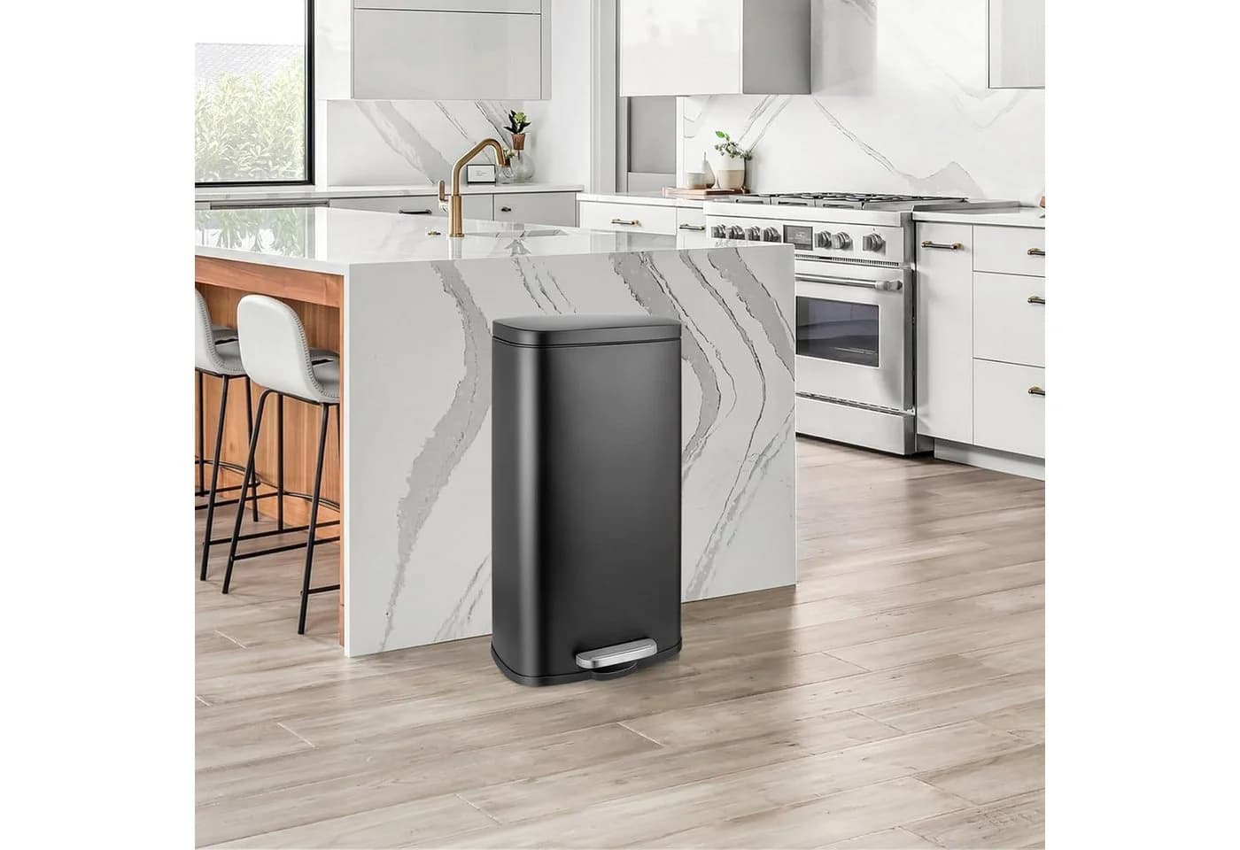 TLGREEN Mülleimer 30L Doppelfach Edelstahl Silber Fußpedal