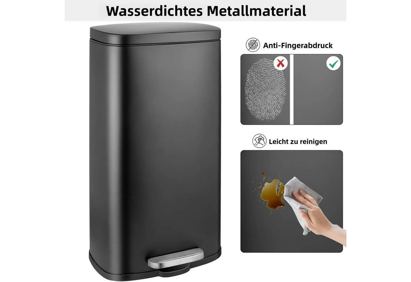 TLGREEN Mülleimer 30L Doppelfach Edelstahl Silber Fußpedal - Bild 5