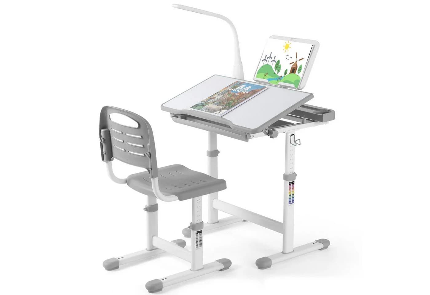 TLGREEN Kinderschreibtisch Höhenverstellbar 54-76 cm mit Lampe und neigbarer Tischplatte - Bild 2