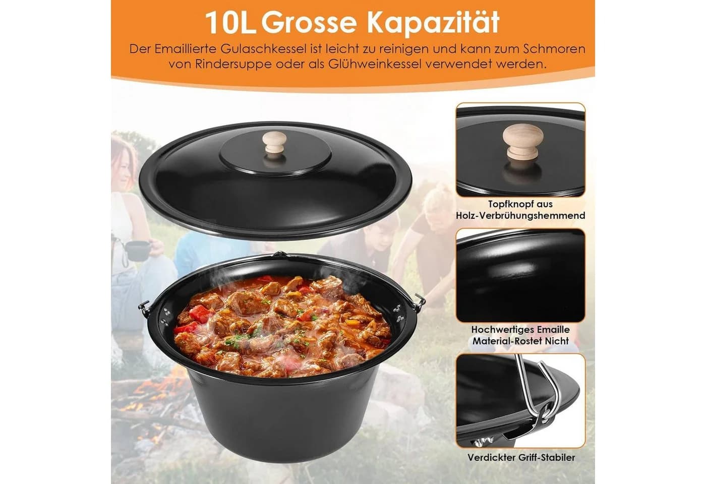 TLGREEN Gulaschkessel mit Dreibein 10L höhenverstellbar - Bild 5