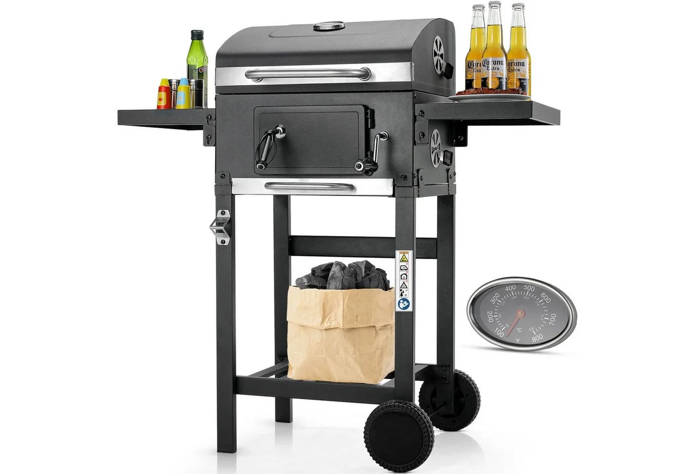 TLGREEN Holzkohlegrill Grillwagen Höhenverstellbar Grau - Bild 2