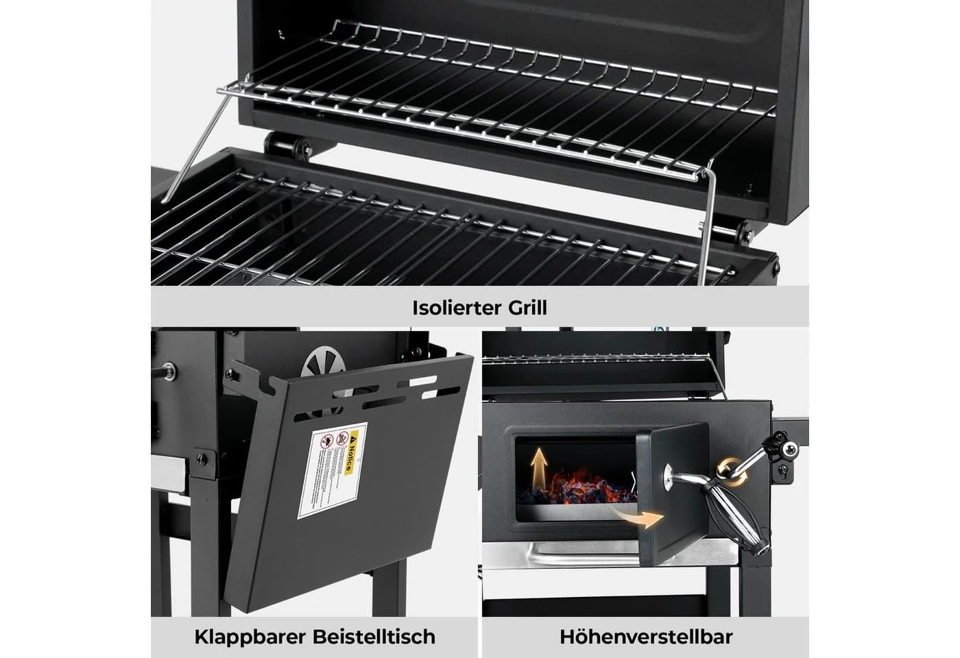 TLGREEN Holzkohlegrill Grillwagen Höhenverstellbar Grau - Bild 4