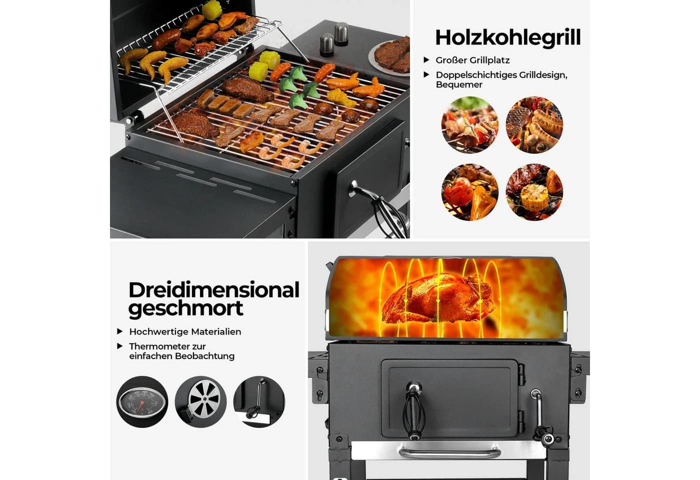 TLGREEN Holzkohlegrill Grillwagen Höhenverstellbar Grau - Bild 5
