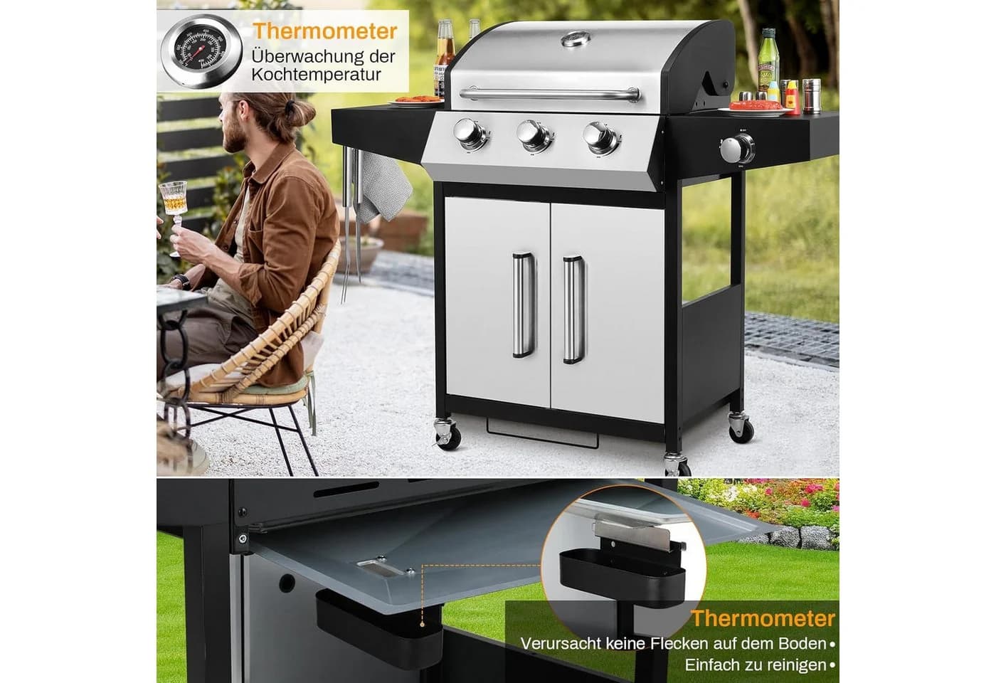 TLGREEN Gasgrill 3+1 Edelstahl Brenner 13,5 kW mit Seitenkochfeld - Bild 3