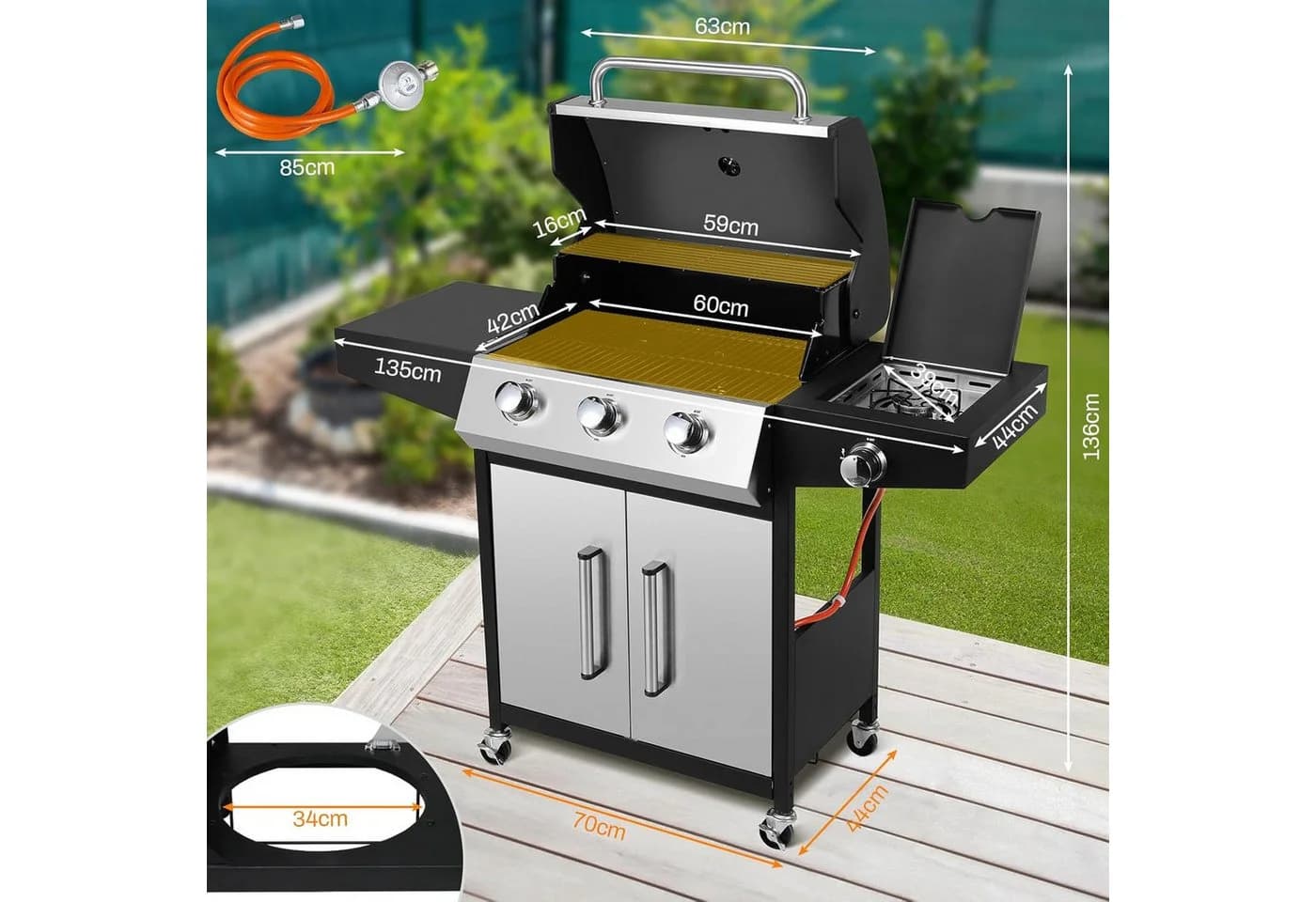 TLGREEN Gasgrill 3+1 Edelstahl Brenner 13,5 kW mit Seitenkochfeld - Bild 4