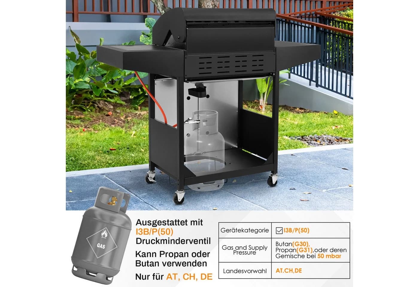 TLGREEN Gasgrill 4+1 Brenner 15 kW mit Seitenkochfeld Schwarz - Bild 3