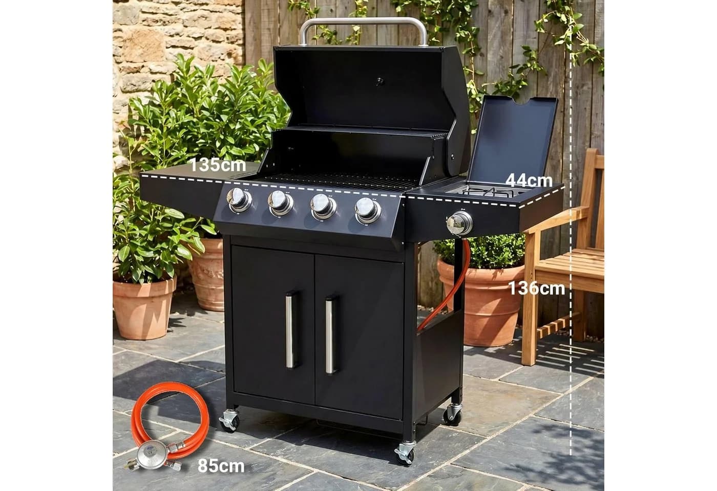TLGREEN Gasgrill 4+1 Brenner 15 kW mit Seitenkochfeld Schwarz - Bild 4