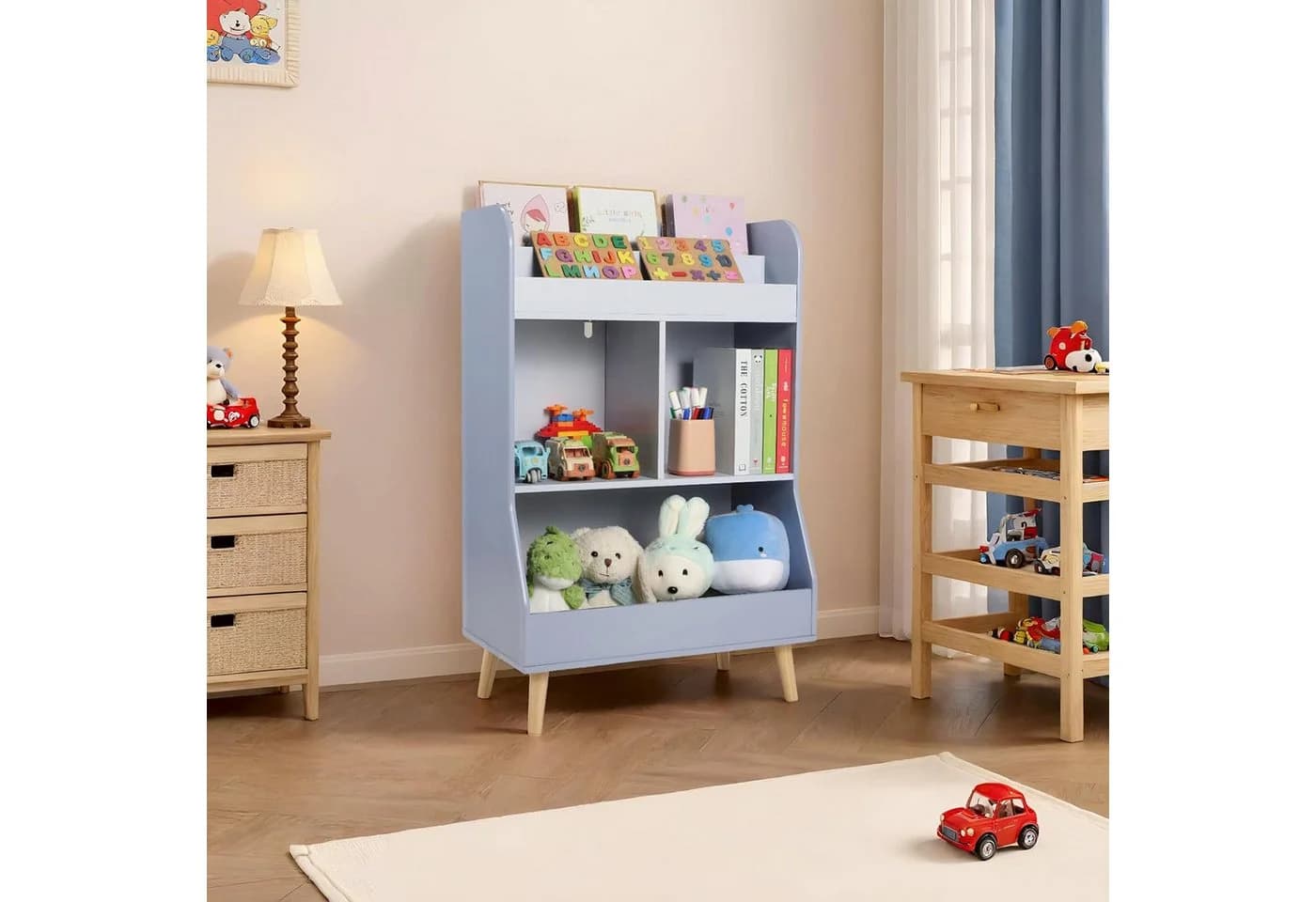 TLGREEN Spielzeugtruhe Kinderregal Bücherregal Blau