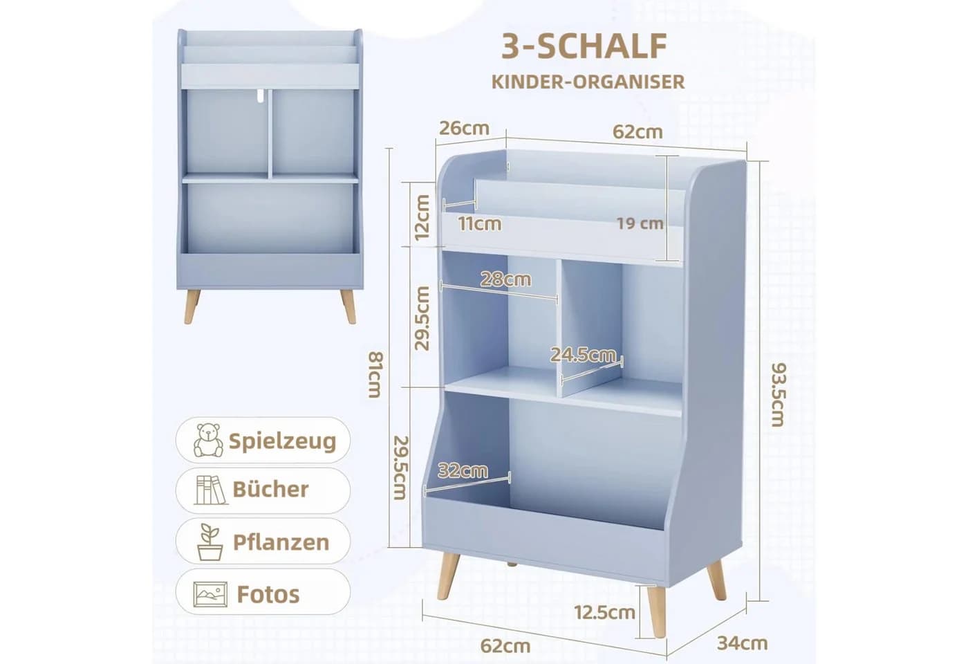 TLGREEN Spielzeugtruhe Kinderregal Bücherregal Blau - Bild 3