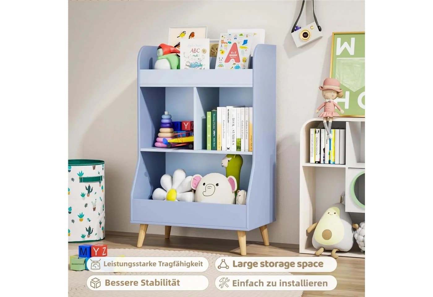TLGREEN Spielzeugtruhe Kinderregal Bücherregal Blau - Bild 4