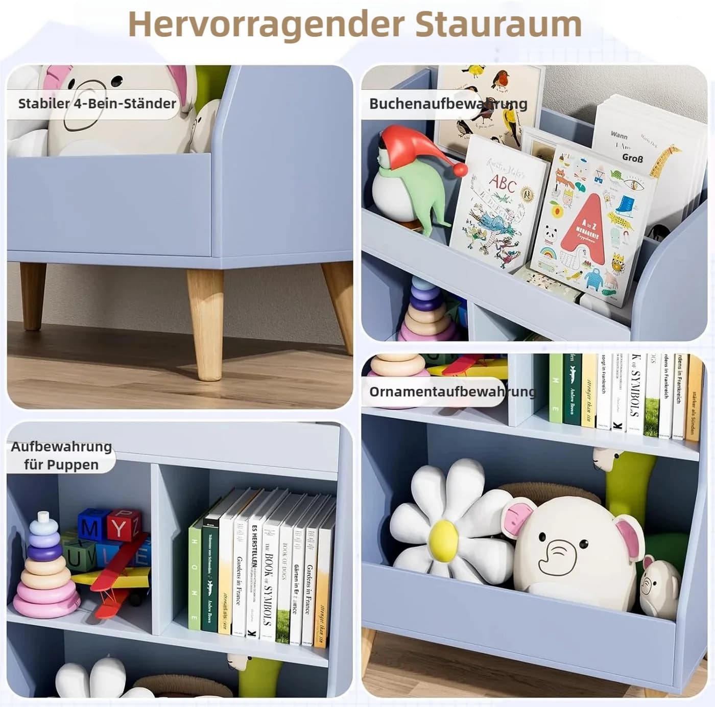 TLGREEN Spielzeugtruhe Kinderregal Bücherregal Blau - Bild 5