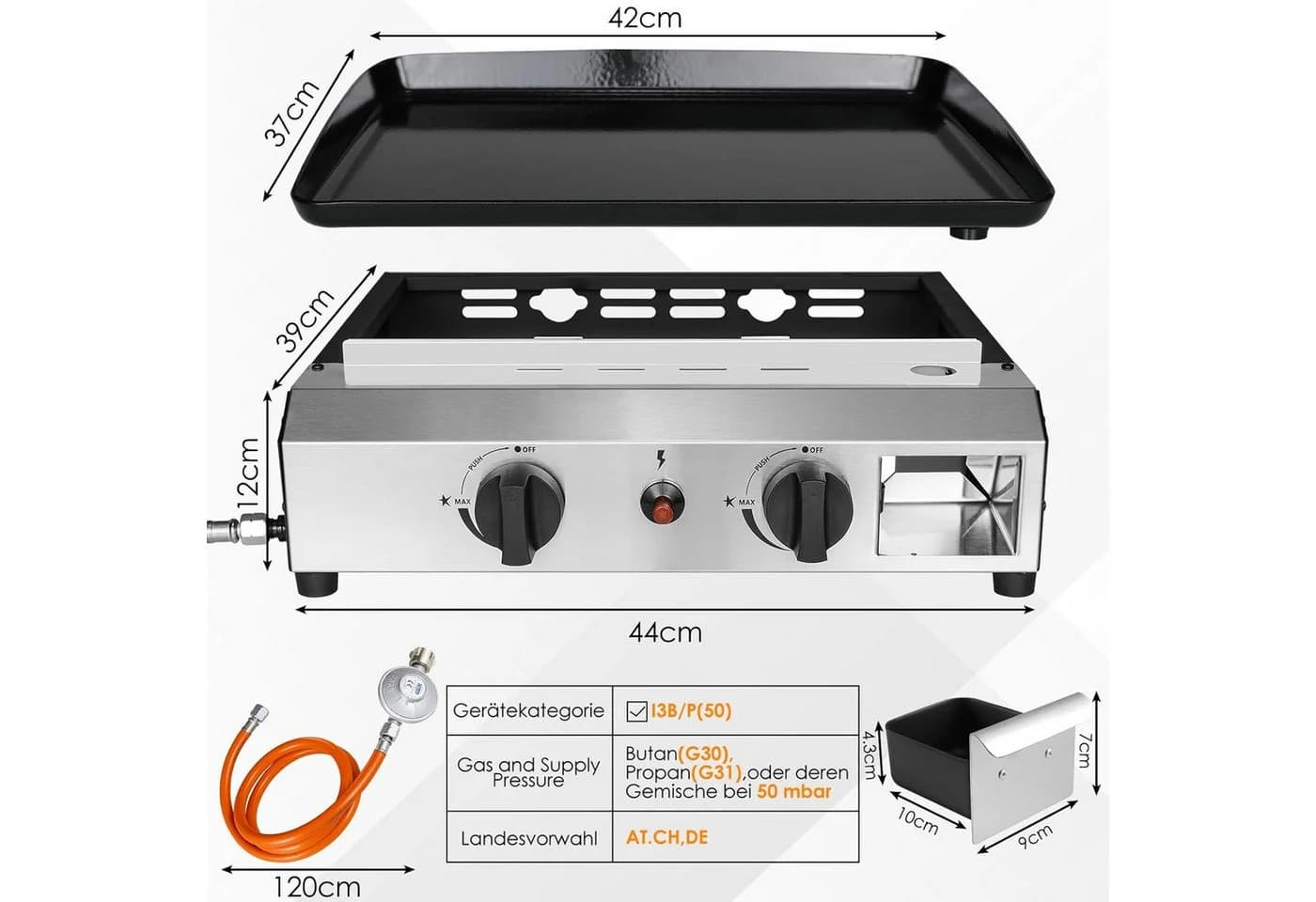 TLGREEN Camping-Gasgrill Tischgrill mit Emaille-Platte Schwarz