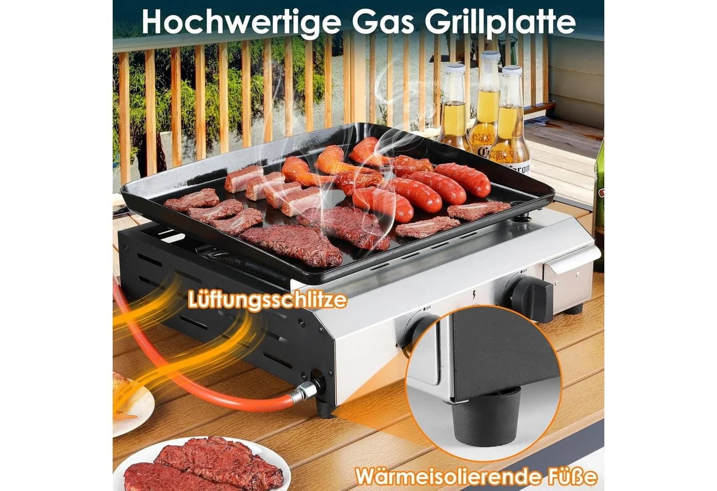 TLGREEN Camping-Gasgrill Tischgrill mit Emaille-Platte Schwarz - Bild 3