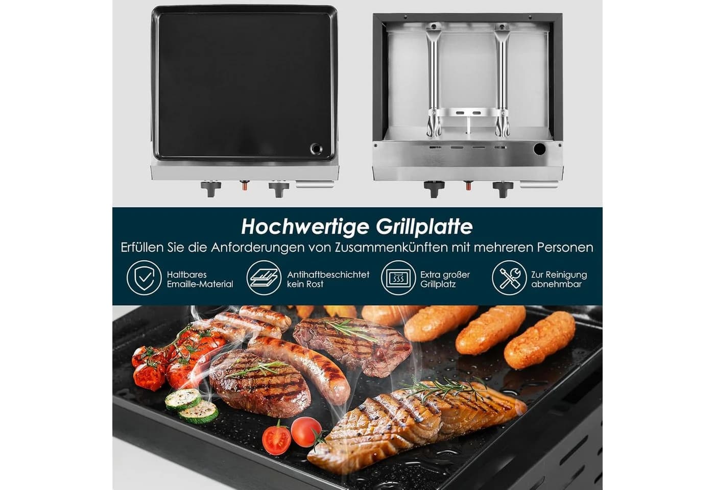 TLGREEN Camping-Gasgrill Tischgrill mit Emaille-Platte Schwarz - Bild 5