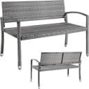 TLGREEN Gartenbank Polyrattan Sitzbank Wetterfest 2-Sitzer Grau Bild 2