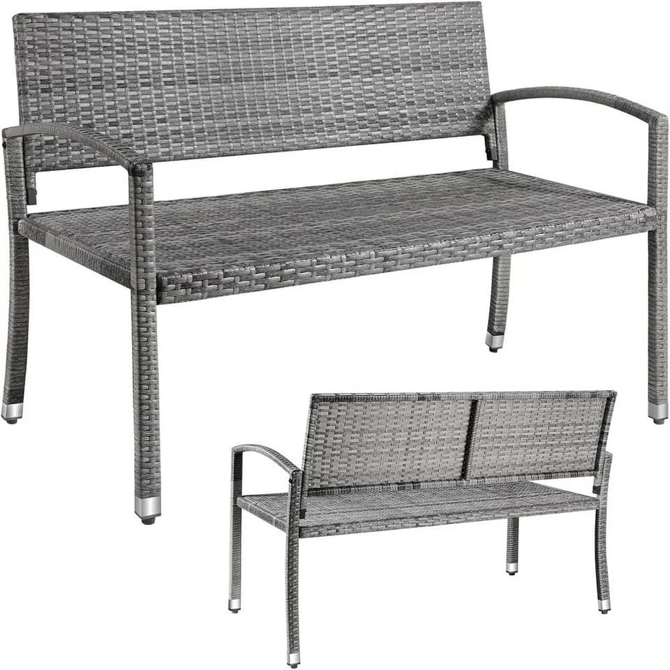 TLGREEN Gartenbank Polyrattan Sitzbank Wetterfest 2-Sitzer Grau - Bild 2