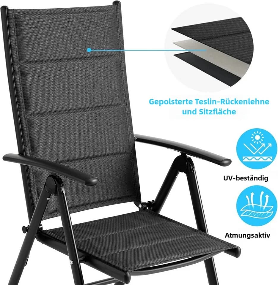 TLGREEN Gartenstuhl Hochlehner Klappbar 2er Set Aluminium Balkonstuhl - Bild 5