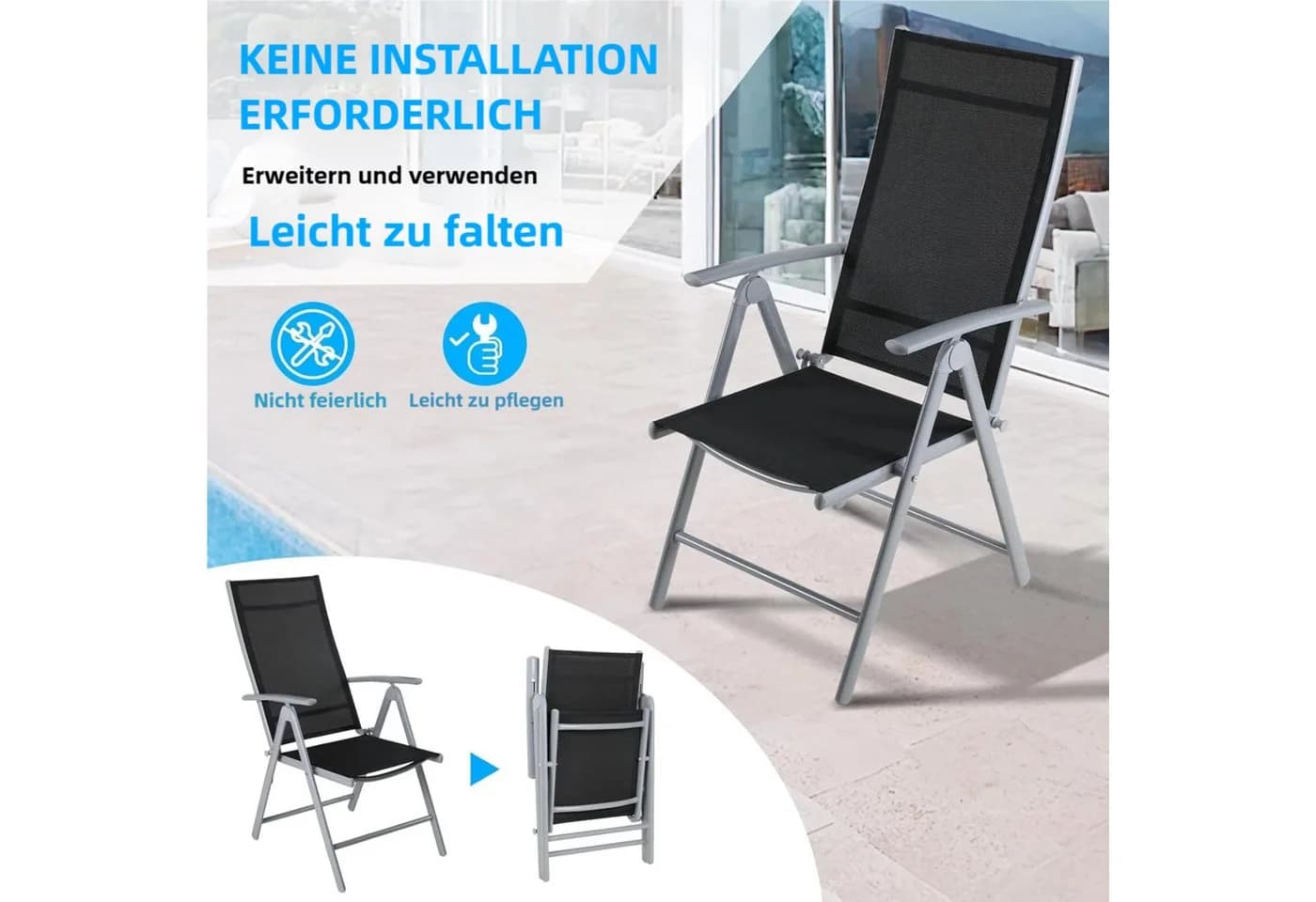 TLGREEN Gartenstuhl Hochlehner 4er Set Klappstuhl 7-fach verstellbar Aluminium - Bild 4