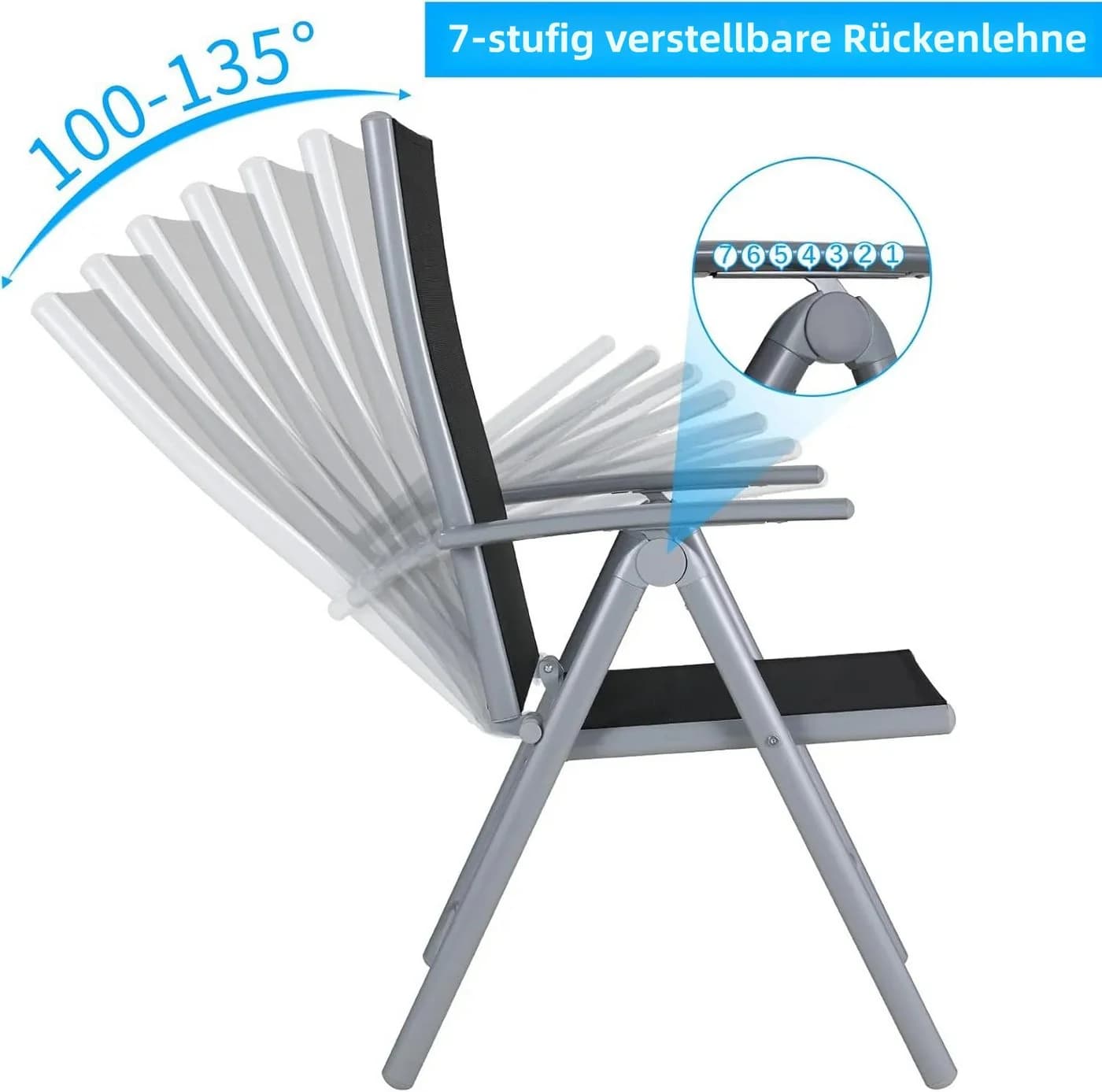 TLGREEN Gartenstuhl Hochlehner 4er Set Klappstuhl 7-fach verstellbar Aluminium - Bild 5