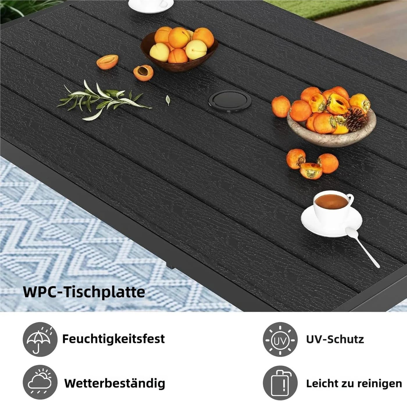 TLGREEN Gartentisch 110x70 cm Balkontisch Wetterfest Aluminium Rahmen WPC Tischplatte - Bild 5