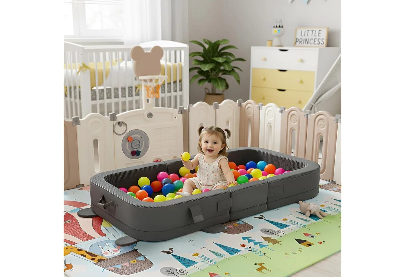 TLGREEN Kindersofa Tragbares Faltbares Kinder Sofa, Weiches Kinder Liegsofa mit Hochdichtschaumstoff, Maschinenwaschbarer Bezug & Taschen, Ideal für Wohnzimmer Camping Reise