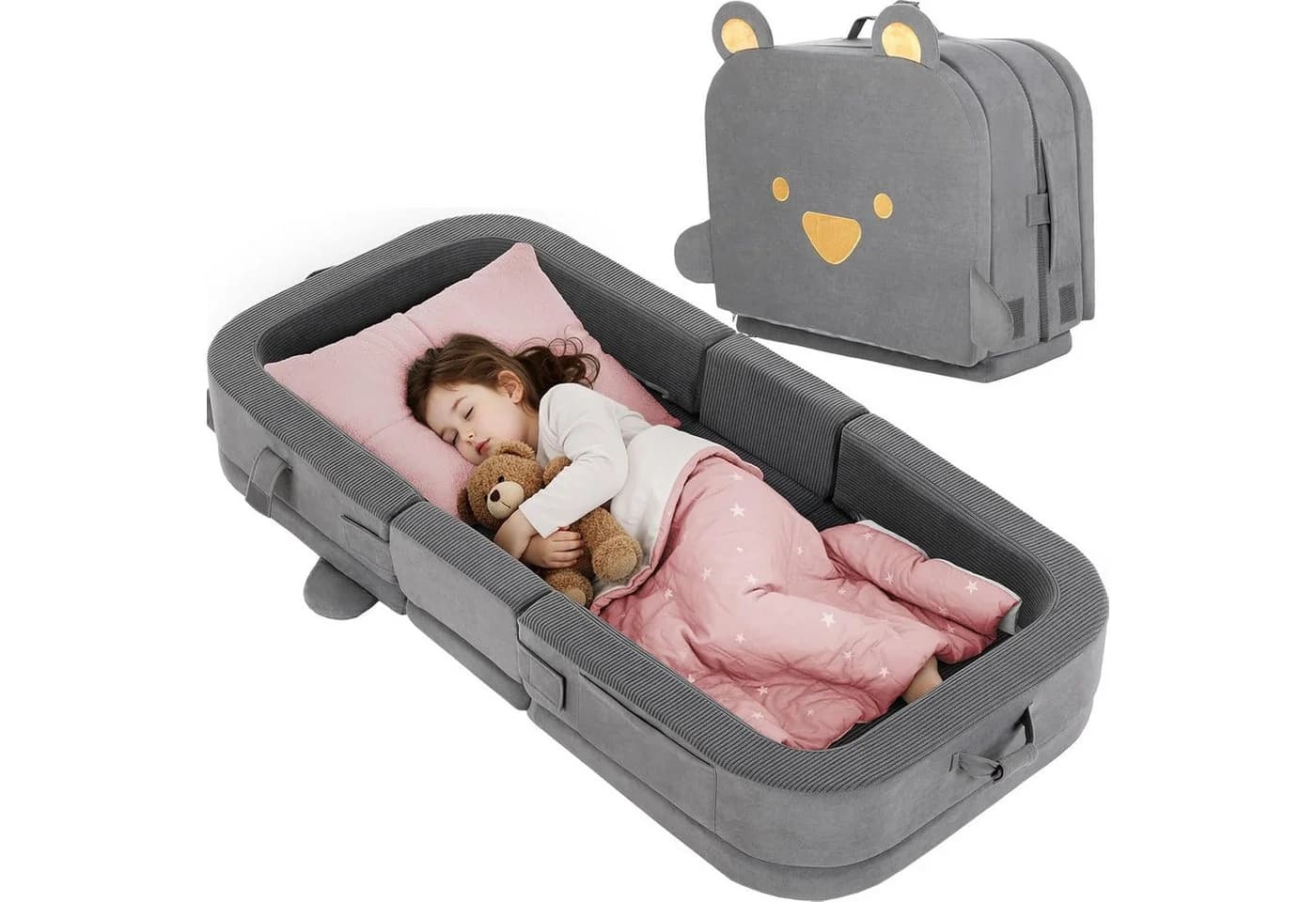 TLGREEN Kindersofa Tragbares Faltbares Kinder Sofa, Weiches Kinder Liegsofa mit Hochdichtschaumstoff, Maschinenwaschbarer Bezug & Taschen, Ideal für Wohnzimmer Camping Reise - Bild 2