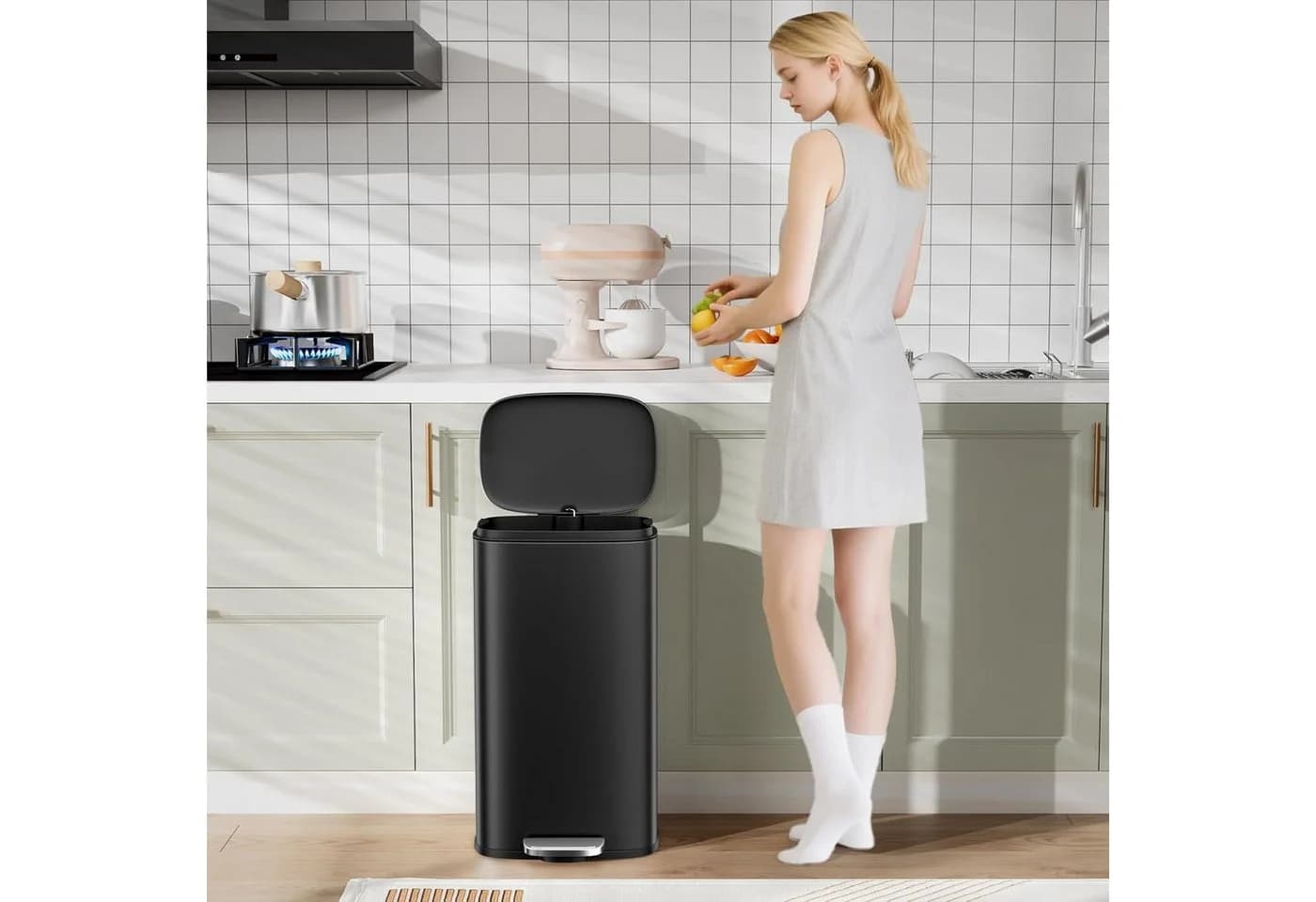 TLGREEN Tretmülleimer 50l Edelstahl Soft-Close Schwarz/Silber