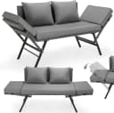 TLGREEN Gartenbank mit Liegefunktion, Wetterfest UV-beständig Rattan Gartensofa 2 Personen Grau/Beige Bild 2