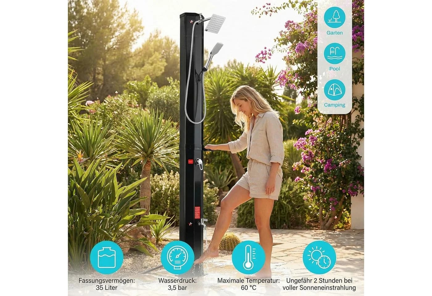 TLGREEN Solardusche 35L Schwarz 3-in-1 Duscherlebnis - Bild 3