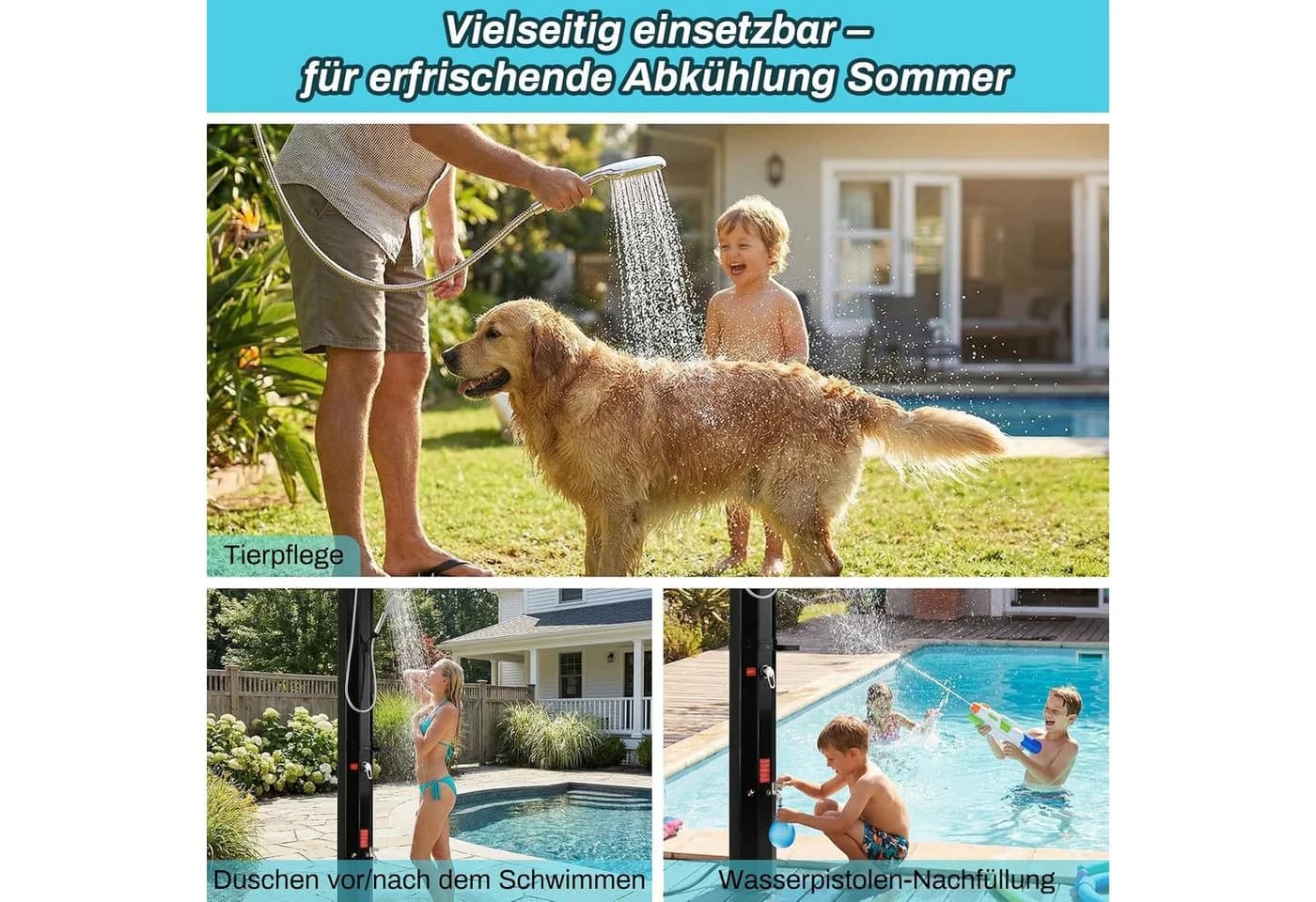 TLGREEN Solardusche 40L mit Handbrause, Regenduschkopf & Fußdusche Schwarz - Bild 5