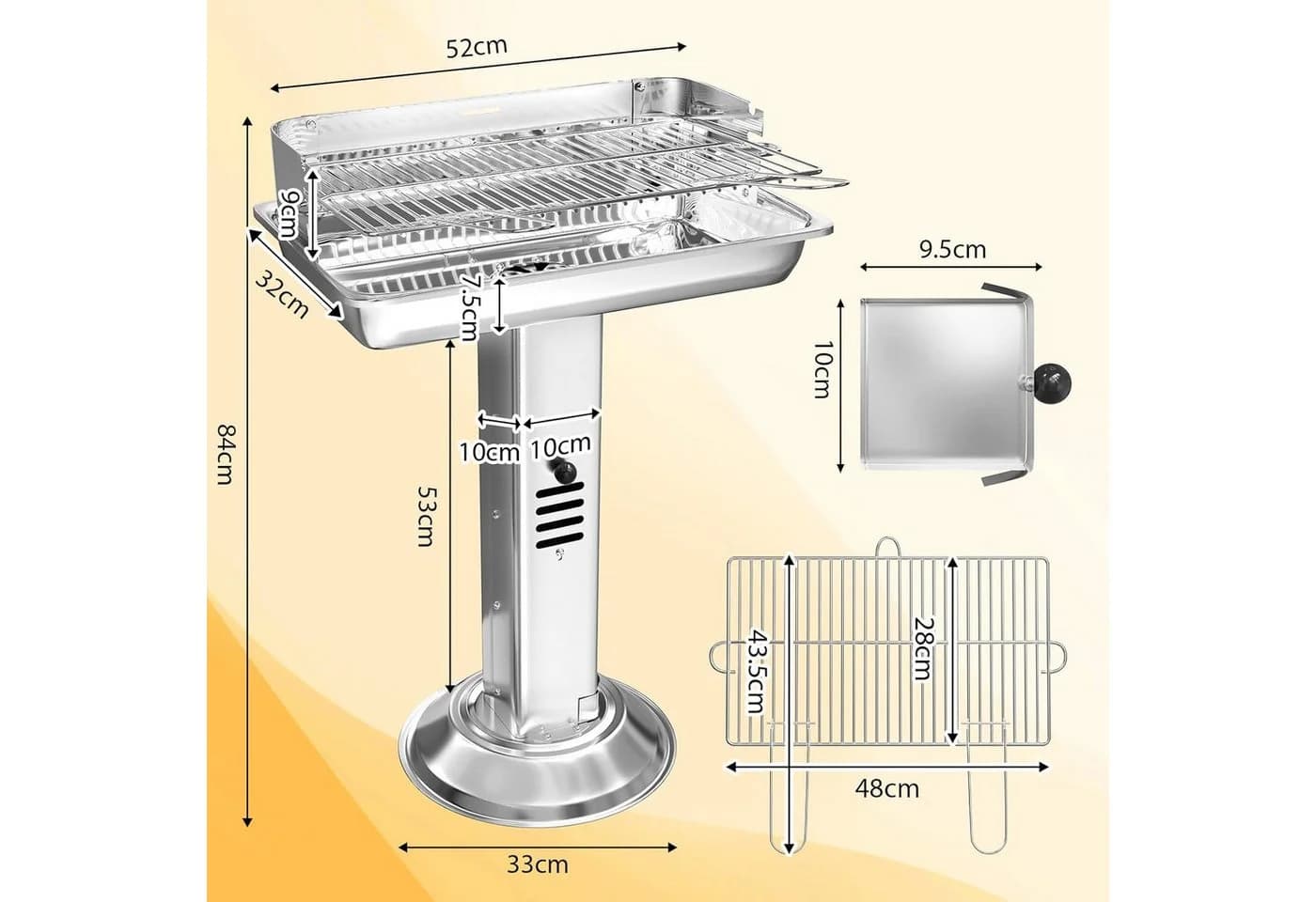 TLGREEN Holzkohlegrill Edelstahl wetterfest 52x32x84cm