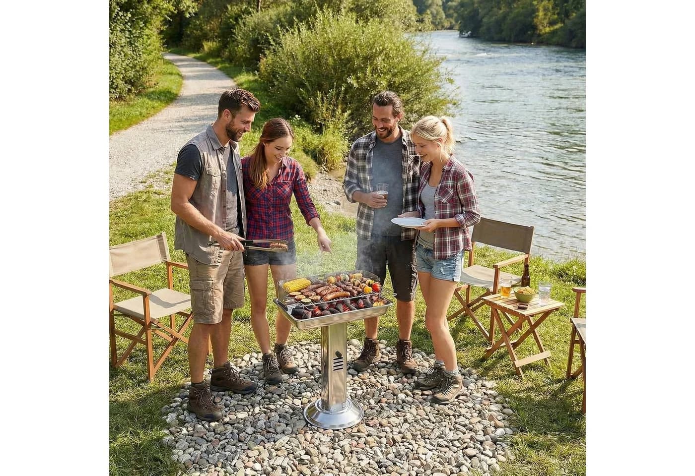 TLGREEN Holzkohlegrill Edelstahl wetterfest 52x32x84cm - Bild 4