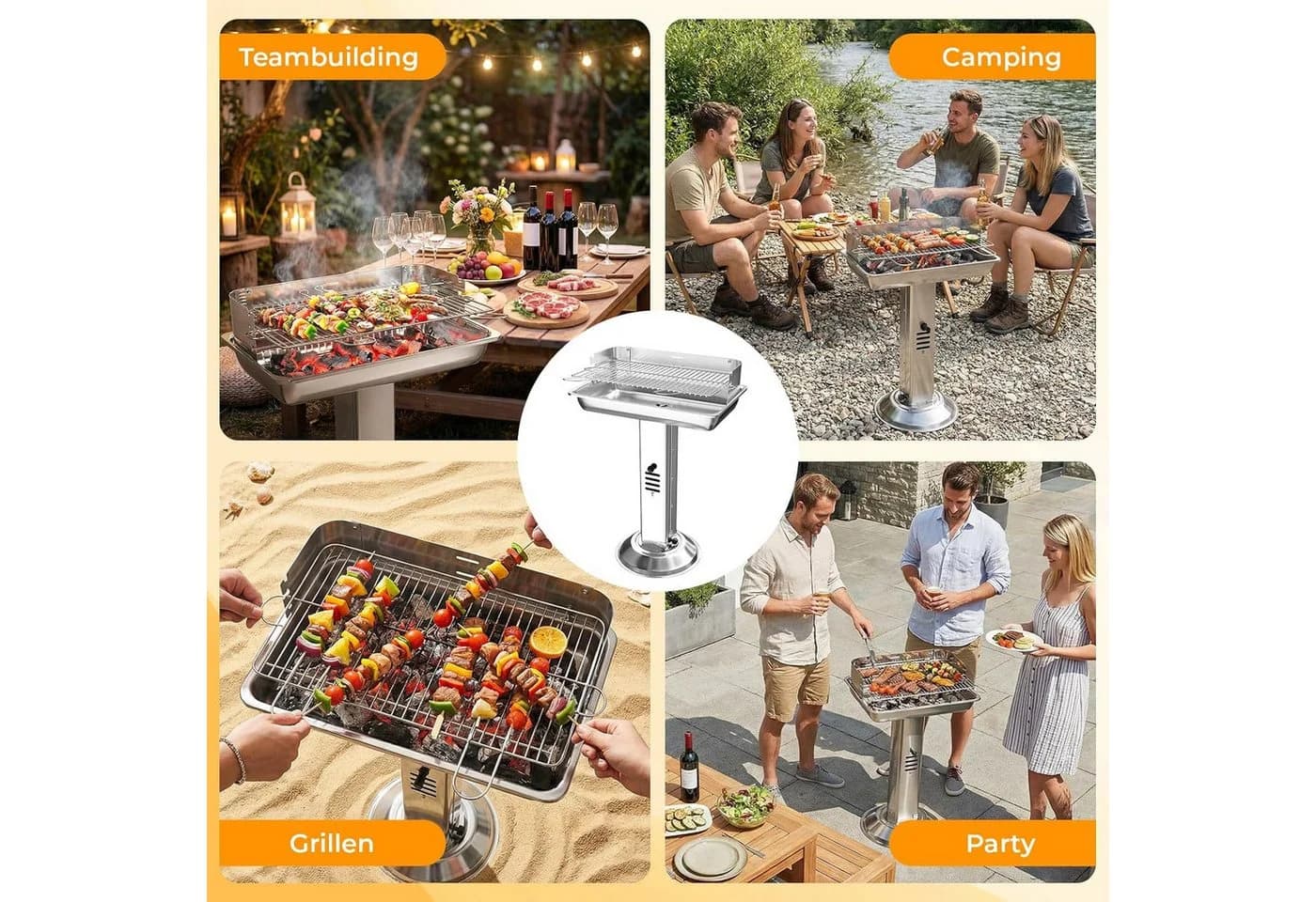 TLGREEN Holzkohlegrill Edelstahl wetterfest 52x32x84cm - Bild 5