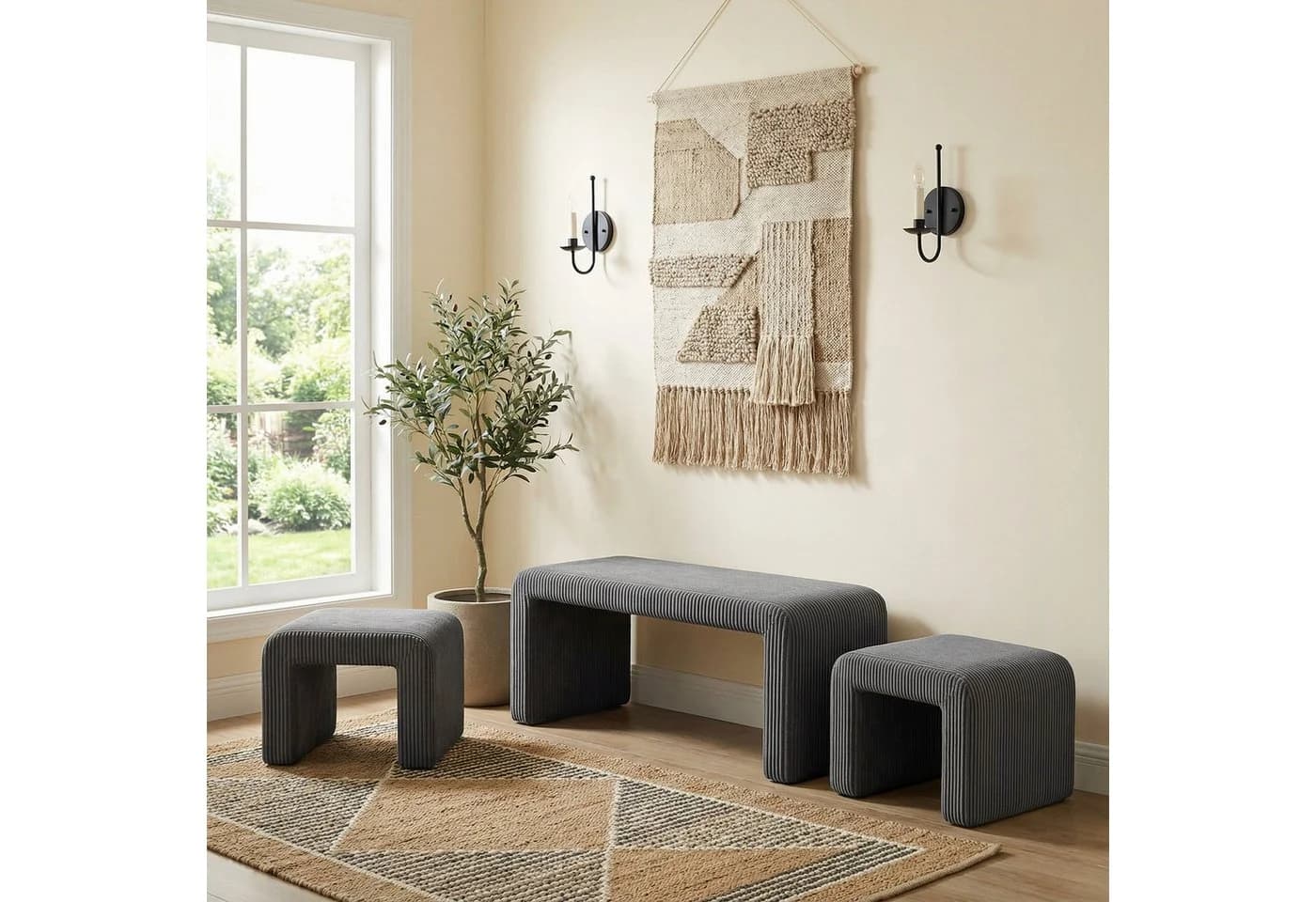 TLGREEN Sitzbank 103 cm × 44 cm × 43cm Polsterbank Set mit Fußhocker - Bild 2