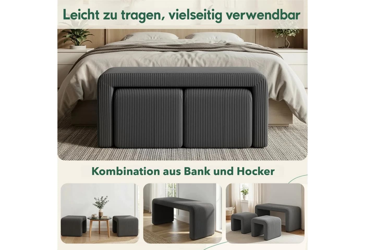 TLGREEN Sitzbank 103 cm × 44 cm × 43cm Polsterbank Set mit Fußhocker - Bild 3